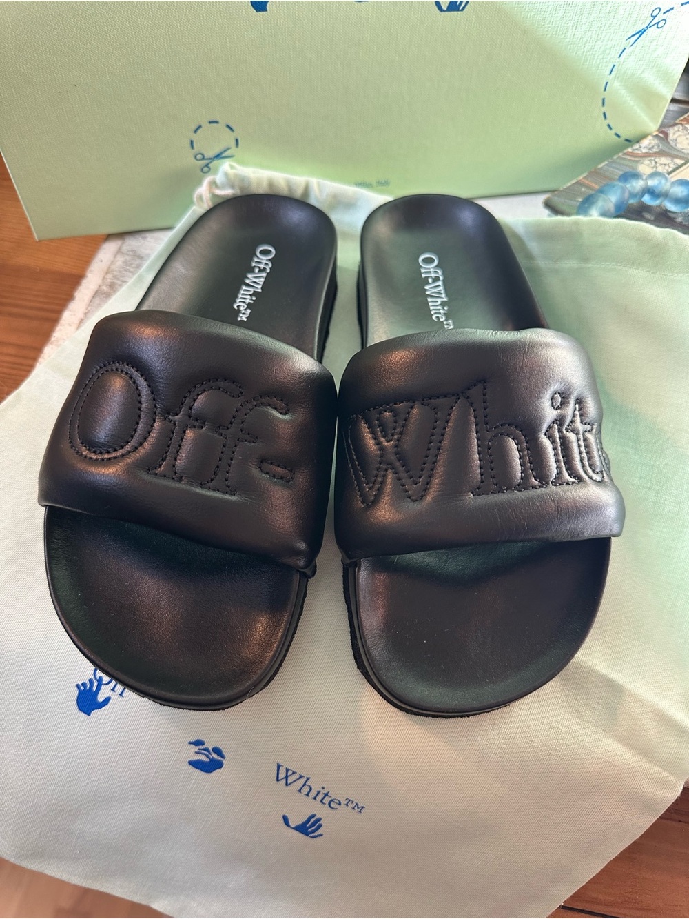 BNWB Off-White Bookish Black Leather Slides in 37 women’s 6/ 6.5
